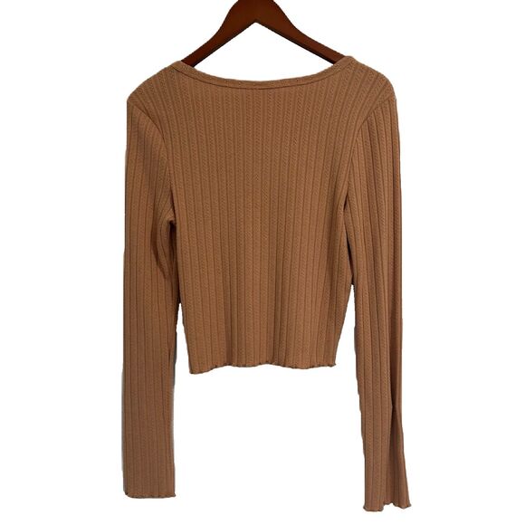 Belle du Jour Crop Top Women L Taupe Stretch Lettuce Edge Boho Feminine Casual - Picture 2 of 12